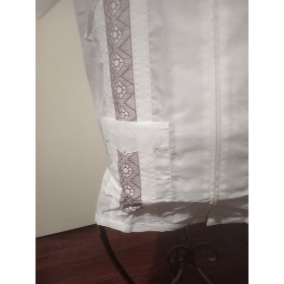 VTG Haband Guayabera Shirt Men’s Medium White Full-Zip Embroidered Cuban Wedding - Picture 5 of 11